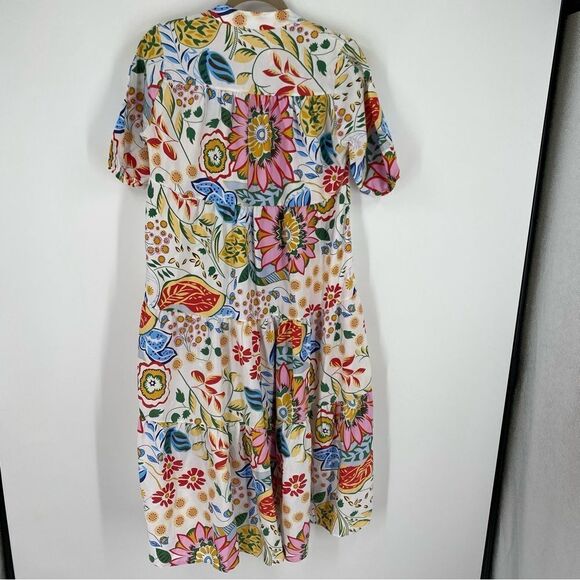 Women’s Short Puffer Sleeve Floral Fit and Flare Midi Dress size M - Picture 4 of 7